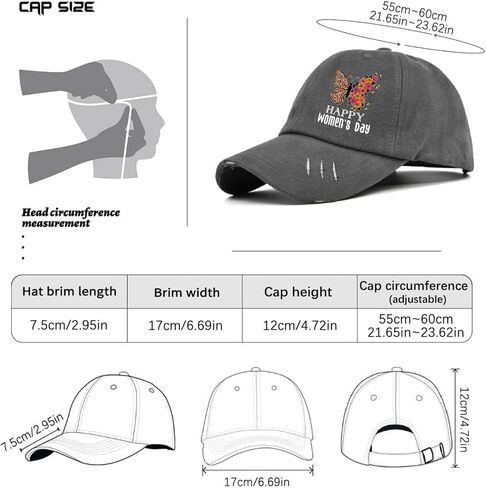 International Women's Day Butterfly Flower Hat for Mens Washed Distressed Baseball Caps Classic Washed Dad Hat Light Weight Dark Grey in Saudi Arabia