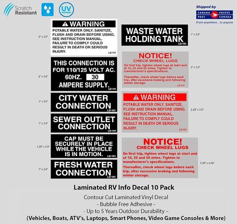 RV RV Info Decal 10 Pack - شارات السلامة والمعلومات الأساسية RV in Saudi Arabia