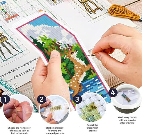 ORIGACH 6 Pcs Cross Stitch Bookmark Kit for Beginner Flamingo Bird Pattern Stamped Embroidery Stitch Kits for Starter DIY Bookmarks Printed Cross Stitch Kits for Book Lovers in Kuwait