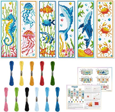 ORIGACH 6 Pcs Cross Stitch Bookmark Kit for Beginner Flamingo Bird Pattern Stamped Embroidery Stitch Kits for Starter DIY Bookmarks Printed Cross Stitch Kits for Book Lovers in Kuwait