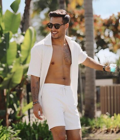 UOUA 2 Piece Short Sets for Men Summer Beach Outfits Stripe Texture Button Down Shirts & Shorts Casual Vacation Set in Saudi Arabia