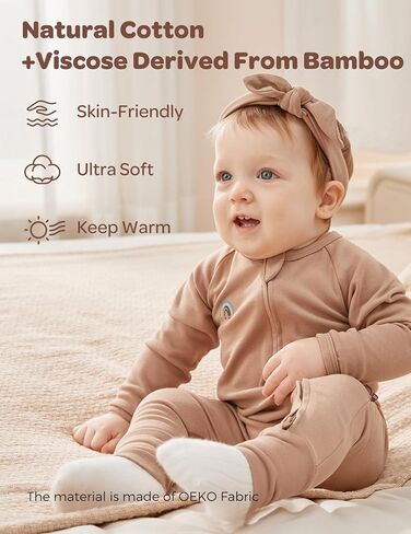 Momcozy Boy Girl Baby Pajamas Onesie, 0-24 M Temp-Sensing 2-Way Zipper Cotton & Viscose Derived from Bamboo Newborn Sleepers in Kuwait