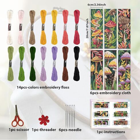 ORIGACH 6 Pcs Flower Cross Stitch Bookmark Kit for Beginner Sunflowers Tulip DIY Stamped Embroidery Bookmark Kit for Starter Printed Cross Stitch Kits with Instruction for Book Lovers in Saudi Arabia