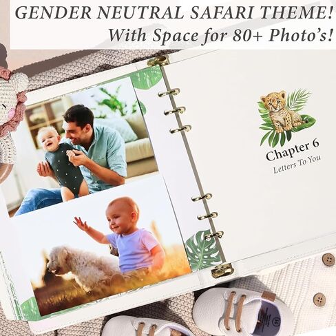 Baby Book Keepsake - Timeless Baby Memory Book for Boy or Girl I First 5 Year I Faux Leather, Gender Neutral, Safari Theme w/Gold Foil Stamp - Baby First Year Book Journal Scrapbook Photo Album Shower in Kuwait