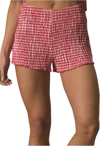 MakeMeChic Women's Summer Plaid Gingham Shorts Low Waist Smocked Mini Shorts in Saudi Arabia