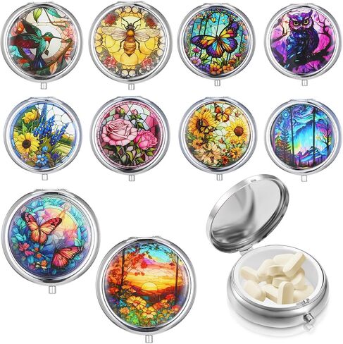 Molain 10pcs منظم حبوب منع الحمل ، صندوق حبوب منع الحمل مع مرآة ، علبة حبوب صغيرة محمولة للمحفظة أو الجيب ، حامل حبوب منع الحمل لطيف للسفر ، الفيتامينات ، الأدوية ، المكملات الغذائية in Kuwait