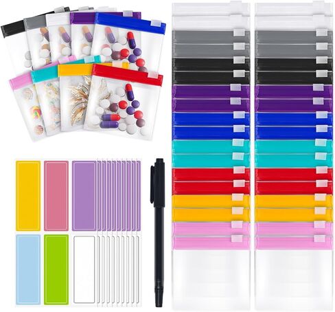 45pcs 9 ألوان أكياس حقيبة حبوب منع الحمل قابلة لإعادة الاستخدام ، منظم الطب الشفاف المنسوج ، منظم حبوب منع الحمل مع قفل شريحة ، أكياس بلاستيكية صغيرة للإكسسوارات ، المجوهرات ، إلخ. in Kuwait