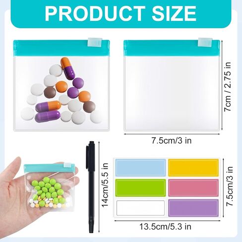 45pcs 9 ألوان أكياس حقيبة حبوب منع الحمل قابلة لإعادة الاستخدام ، منظم الطب الشفاف المنسوج ، منظم حبوب منع الحمل مع قفل شريحة ، أكياس بلاستيكية صغيرة للإكسسوارات ، المجوهرات ، إلخ. in Kuwait