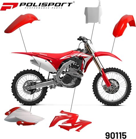 Polisport Motocross (MX) مجموعة البلاستيك المتماثلة لـ Honda CRF 250R (2006-07)-جودة OEM ، متينة ، مرنة ومثالية-أحمر/أبيض in Saudi Arabia