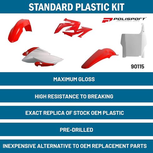 Polisport Motocross (MX) مجموعة البلاستيك المتماثلة لـ Honda CRF 250R (2006-07)-جودة OEM ، متينة ، مرنة ومثالية-أحمر/أبيض in Saudi Arabia