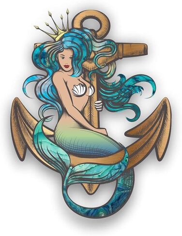 Magnet Mermaid Anchor Magnetic vinyl bumper sticker sticks to any metal fridge, car, signs 5" in Saudi Arabia