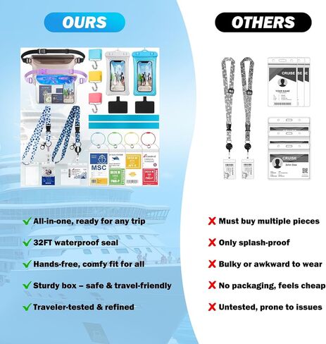 Cruise Ship Essentials 2025 - مجموعة كاملة من الرحلات البحرية التي يجب أن تكون مع حزم فاني مقاومة للماء (أرجواني قزحيات) ، حبل قابلة للتعديل ، خطافات مغناطيسية ، علامات أمتعة ، حالات هاتفية مقاومة للماء وعصابات المناشف in Kuwait