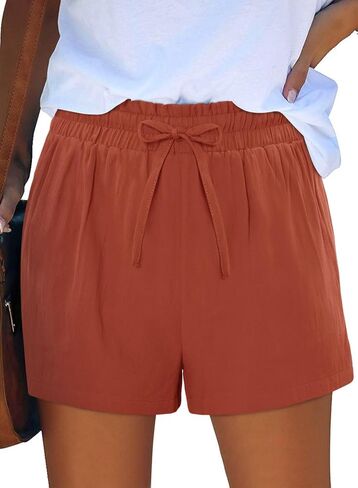 ONLYSHE Womens Summer Elastic Waist Casual Solid Color Ladies Comfy Lightweight Shorts with Pockets in Saudi Arabia