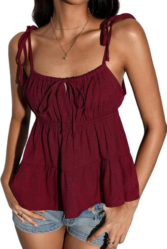 Soly Hux Peplum Peplum Tops Flowy y2k لطيف التعادل الكشكش Babydoll Cami Top in Saudi Arabia