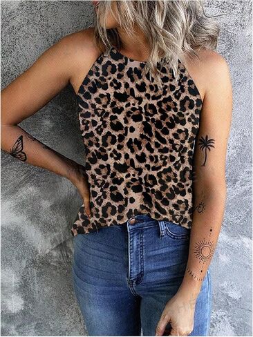 Wdirara Women's Leopard Print Olcyless Tank Top Summer Disual Tee Shirt in Saudi Arabia