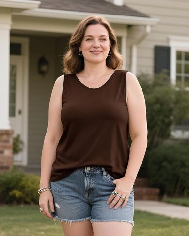 3 Pack Women's Plus Size V Neck Tank Tops Cotton Polyester Sleeveless Loose Fit Tops Casual Basic Summer T-Shirts in Saudi Arabia