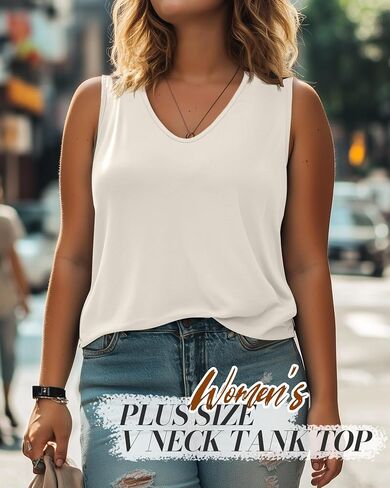 3 Pack Women's Plus Size V Neck Tank Tops Cotton Polyester Sleeveless Loose Fit Tops Casual Basic Summer T-Shirts in Saudi Arabia