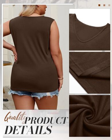 3 Pack Women's Plus Size V Neck Tank Tops Cotton Polyester Sleeveless Loose Fit Tops Casual Basic Summer T-Shirts in Saudi Arabia