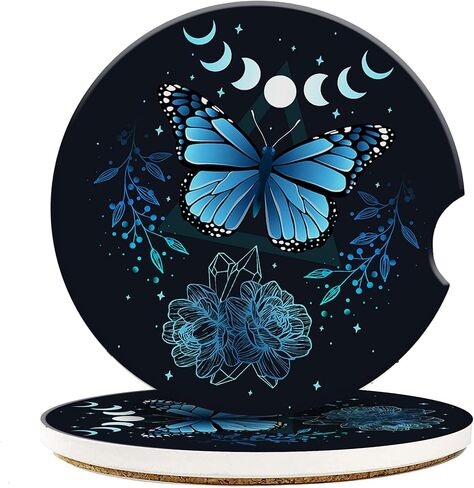 Car Coaster for Cup Holders,Hawaii Blue Hibiscus Ceramic Car Cup Coaster Anti Slip Cork Base 2Pcs Auto Accessories for Women Men 2.56 Inch in Kuwait