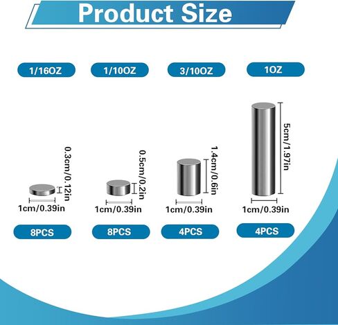 6.58OZ Cylindrical Stainless Steel Weights for Pinewood Derby Cars, 30 Pieces Derby Car Kit, 6 Different Sizes of Cylinders Weights with Adhesive to Speed Up Your Car Cylindrical Weights for Derby car in Kuwait