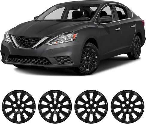 NIXON OFFROAD 16 Inch Hubcaps for Nissan Leaf 2011-2017/Nissan Sentra 2013-2019 [Only Fit Steel Wheel] Wheel Rim Cover (Set of 4) PP Hub Caps Replacement for Car (Black Lacquer, 5132Style) in Saudi Arabia