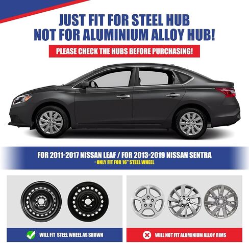NIXON OFFROAD 16 Inch Hubcaps for Nissan Leaf 2011-2017/Nissan Sentra 2013-2019 [Only Fit Steel Wheel] Wheel Rim Cover (Set of 4) PP Hub Caps Replacement for Car (Black Lacquer, 5132Style) in Saudi Arabia