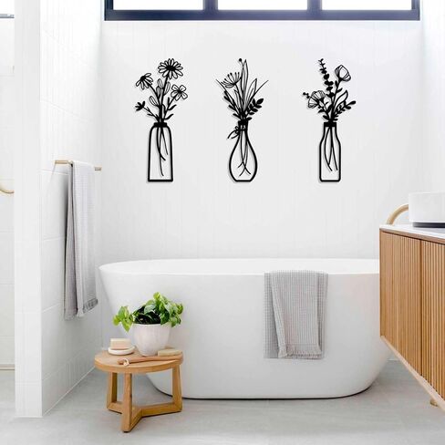BFORXRO 3 Pieces Metal Flowers Wall Art Decor,Modern Rustic Farmhouse Black Flower Wall Decor for New Home Bathroom Kitchen Living Room Bedroom Decoration Floral in Saudi Arabia