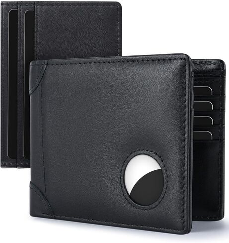 محفظة Swallowmall AirTag للرجال من الجلد الطبيعي بحجب RFID محفظة رجالية ثنائية الطي لـ AirTag 1 نافذة لبطاقة الهوية و12 صندوق هدايا حامل بطاقات (Airtag غير متضمن) (كلاسيكي، ضرائب بني) in Kuwait