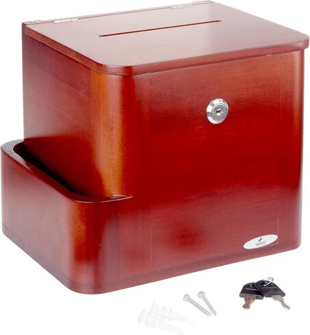 Safco Products 4237NA Wood Suggestion, Charity, Voting Box, Lock and Card Storage Pocket, Freestanding or Wall Mounted, Includes Suggestion Cards in Kuwait