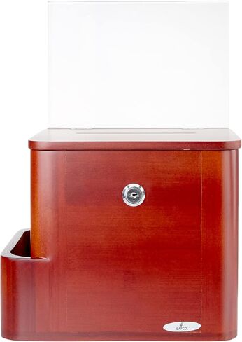 Safco Products 4237NA Wood Suggestion, Charity, Voting Box, Lock and Card Storage Pocket, Freestanding or Wall Mounted, Includes Suggestion Cards in Kuwait