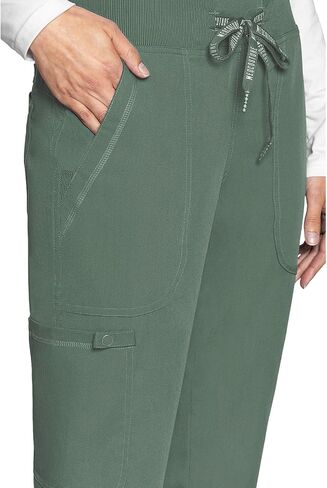 طقم تنظيف نسائي من Med Couture مع توب مقشر برقبة على شكل حرف V MC7448 وسروال مطاطي في اتجاهين 7710، زيتوني - توب M/بنطال M in Saudi Arabia