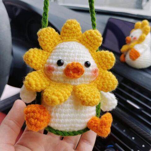 Crocheted Cute Swing Duck Rearview Mirror Hanging Ornament, Hanging Pendant of Car Decor, Lucky Interior Decor Accessories (Handmade crochet) in Saudi Arabia