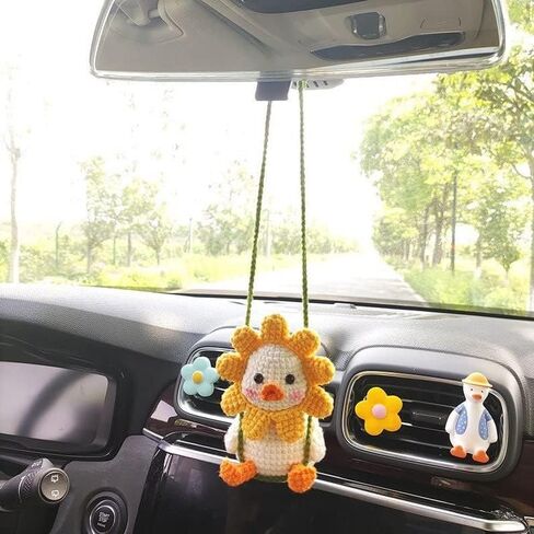 Crocheted Cute Swing Duck Rearview Mirror Hanging Ornament, Hanging Pendant of Car Decor, Lucky Interior Decor Accessories (Handmade crochet) in Saudi Arabia
