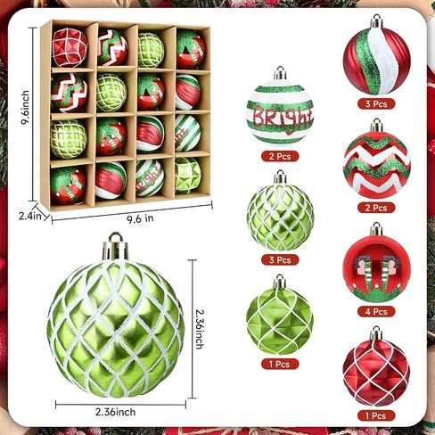 30PCS Christmas Balls Ornaments - 2.36" Red Green White Xmas Balls Decoration, Shatterproof Christmas Balls Ornaments for Christmas Tree, Painting & Glittering Hanging Ball for Party Event(Style-23) in Saudi Arabia