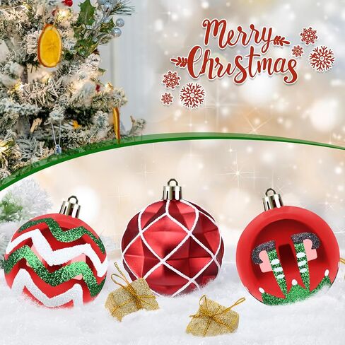 30PCS Christmas Balls Ornaments - 2.36" Red Green White Xmas Balls Decoration, Shatterproof Christmas Balls Ornaments for Christmas Tree, Painting & Glittering Hanging Ball for Party Event(Style-23) in Saudi Arabia