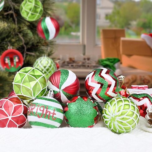 30PCS Christmas Balls Ornaments - 2.36" Red Green White Xmas Balls Decoration, Shatterproof Christmas Balls Ornaments for Christmas Tree, Painting & Glittering Hanging Ball for Party Event(Style-23) in Saudi Arabia