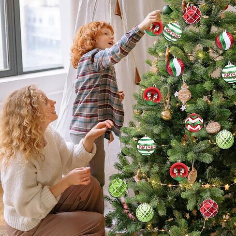30PCS Christmas Balls Ornaments - 2.36" Red Green White Xmas Balls Decoration, Shatterproof Christmas Balls Ornaments for Christmas Tree, Painting & Glittering Hanging Ball for Party Event(Style-23) in Saudi Arabia