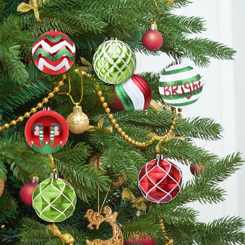 30PCS Christmas Balls Ornaments - 2.36" Red Green White Xmas Balls Decoration, Shatterproof Christmas Balls Ornaments for Christmas Tree, Painting & Glittering Hanging Ball for Party Event(Style-23) in Saudi Arabia