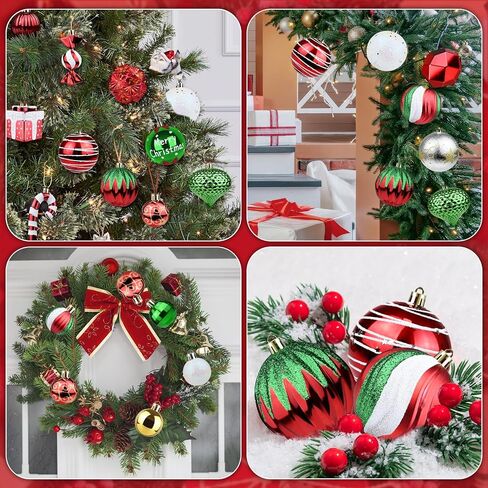 30pcs كرات عيد الميلاد الحلي - 2.36 "زخرفة كرات عيد الميلاد باللونين الأحمر الخضراء ، كرات عيد الميلاد المقاومة للتشويش لشجرة عيد الميلاد ، والرسم والكرة المعلقة المتلألئة لحدث الحفلات (النمط 23) in Kuwait