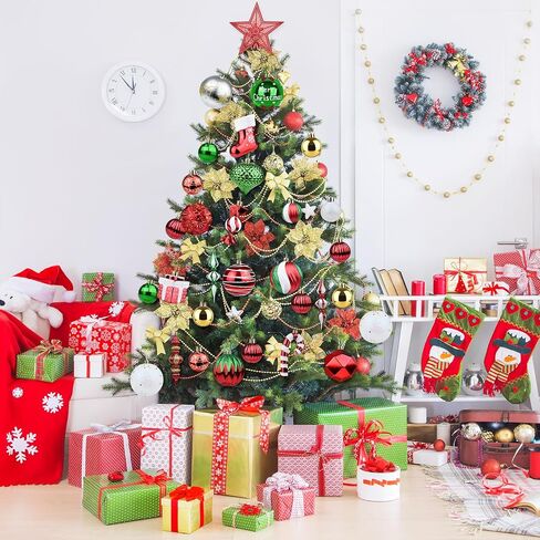 30pcs كرات عيد الميلاد الحلي - 2.36 "زخرفة كرات عيد الميلاد باللونين الأحمر الخضراء ، كرات عيد الميلاد المقاومة للتشويش لشجرة عيد الميلاد ، والرسم والكرة المعلقة المتلألئة لحدث الحفلات (النمط 23) in Kuwait