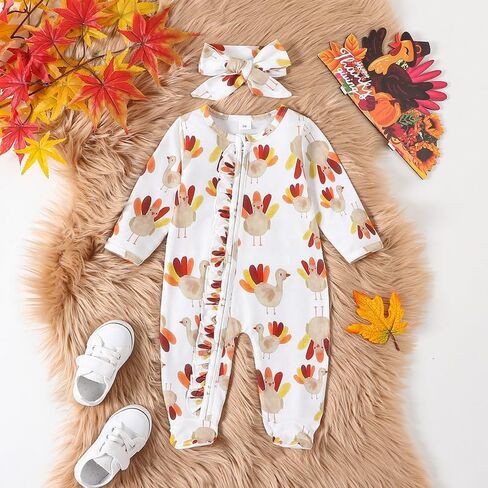 Newborn Baby Girl Bow Heart Footies Romper Long Sleeve Sleeper Headband Zip Up Footed Overalls Coming Home Outfits in Kuwait