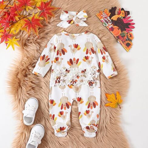 Newborn Baby Girl Bow Heart Footies Romper Long Sleeve Sleeper Headband Zip Up Footed Overalls Coming Home Outfits in Kuwait