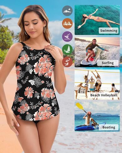 Soneven Womens' High Neck Tankini Top Only Bathing Suit Modest Swimsuit Swim Top in Saudi Arabia