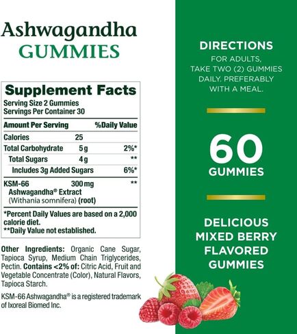 Nature's Bounty Ashwagandha Gummies ، 300mg KSM-66 Ashwagandha Extract ، Berry Mixed Berry ، 60 Gummies in Saudi Arabia
