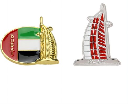 2 Dubai Architecture Pins, Dubai Tourism Souvenir Pins, Metal Drip Oil Alloy Badge in Saudi Arabia