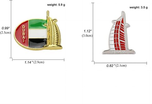 2 Dubai Architecture Pins, Dubai Tourism Souvenir Pins, Metal Drip Oil Alloy Badge in Saudi Arabia