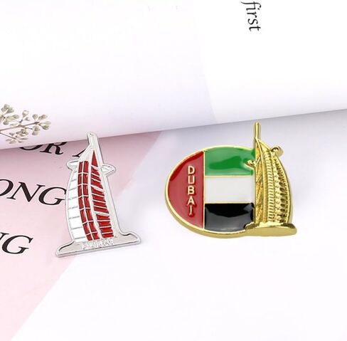 2 Dubai Architecture Pins, Dubai Tourism Souvenir Pins, Metal Drip Oil Alloy Badge in Saudi Arabia