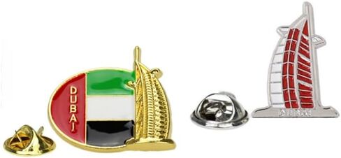 2 Dubai Architecture Pins, Dubai Tourism Souvenir Pins, Metal Drip Oil Alloy Badge in Saudi Arabia