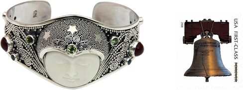 NOVICA Artisan Handmade Peridot Carnelian Cuff Bracelet with Gemstones Bone Silver Sterling Blue Topaz Multigem Green Multicolor Red Indonesia Sun Moon Birthstone Balinese Traditional [6 in Inner Cir] in Saudi Arabia