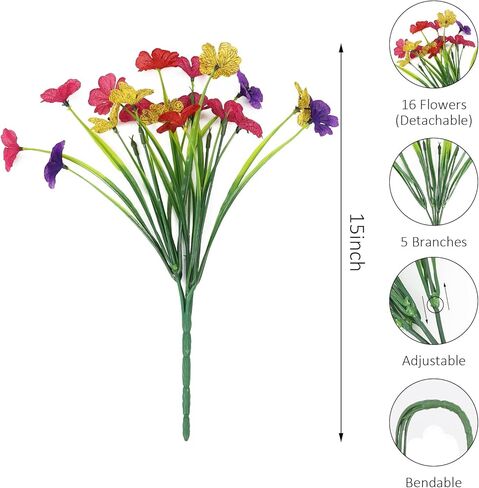 16 حزمًا مصطنعة في الهواء الطلق الزهور الوطنية المركزية للأشعة فوق البنفسجية ، زهور صيفية مزيفة مقاومة للديكور الخارجي في الرابع من يوليو (ملون) in Kuwait